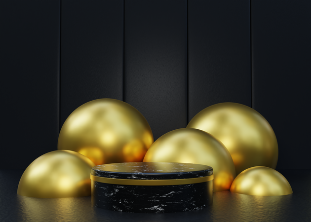 Black and Gold Podium  3D Illustration