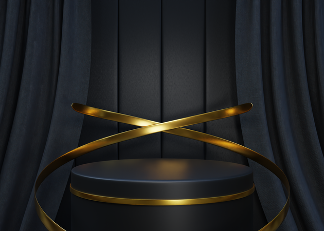 Black and Gold Podium  3D Illustration