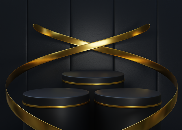 Black and Gold Podium  3D Illustration