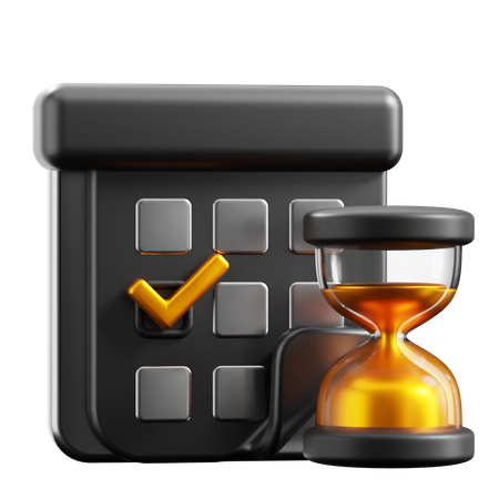 Black Calendar and Hourglass  3D Icon