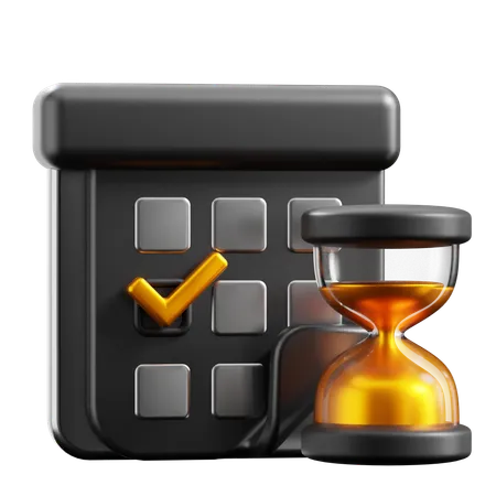 Black Calendar and Hourglass  3D Icon