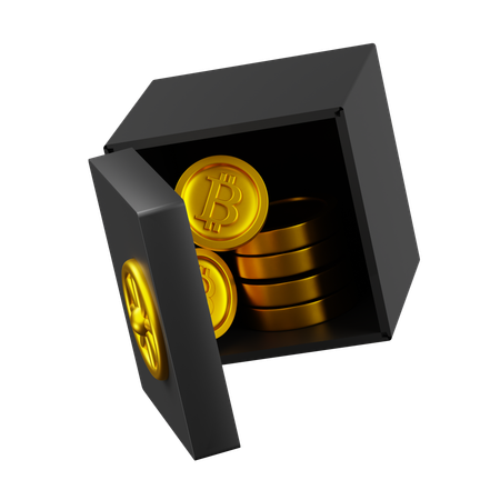 Black Case with Golden Bit Coin Inside  3D Icon
