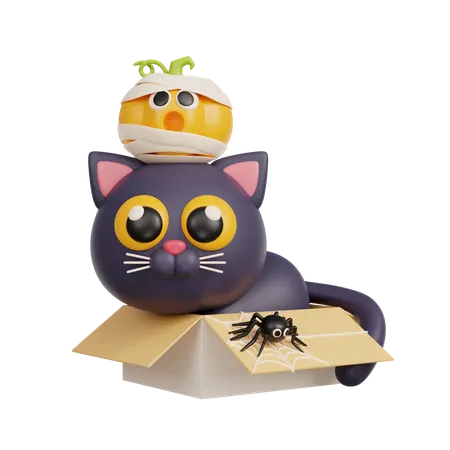 Black Cat In Box  3D Illustration