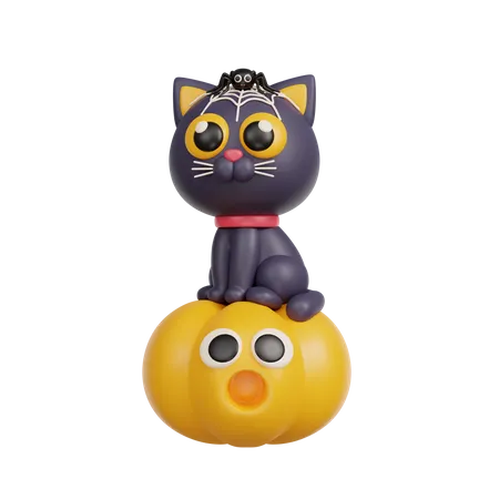 Black Cat On Pumpkin  3D Illustration