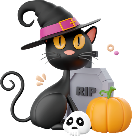 Black Cat With Grave  3D Icon