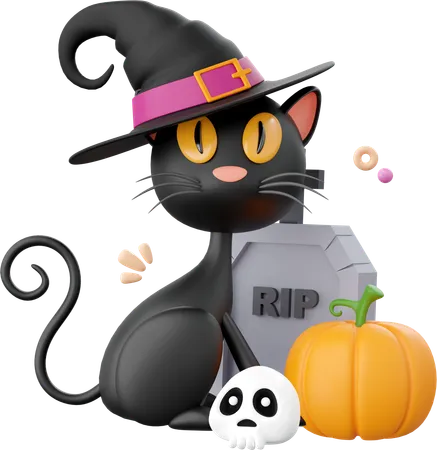 Black Cat With Grave  3D Icon