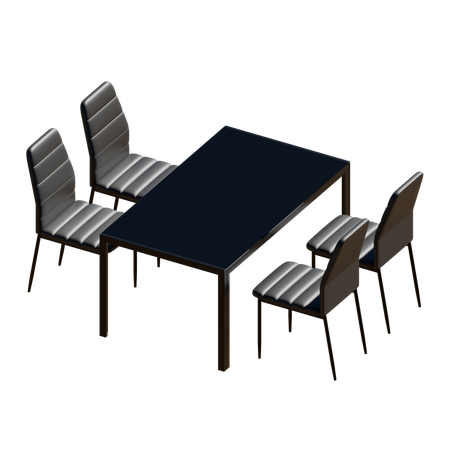 黒いダイニングテーブルセット  3D Illustration