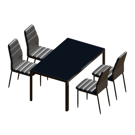Black Dining Table Set  3D Illustration