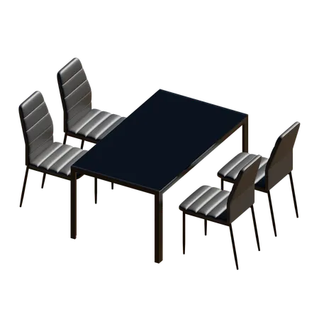 Black Dining Table Set  3D Illustration