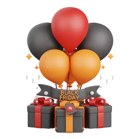 3 D Rendering Balloon Black Friday Sale Isolated Useful For Sale Discount Promo And Marketing 3D Icon