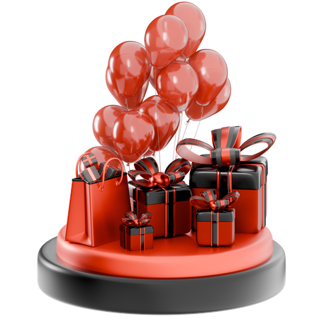 Black Friday Balloons And Gifts  3D Icon