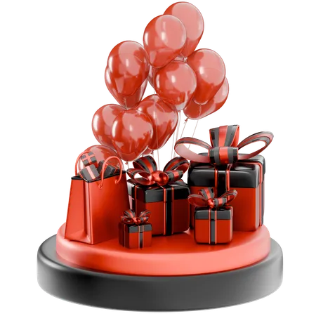 Black Friday Balloons And Gifts  3D Icon