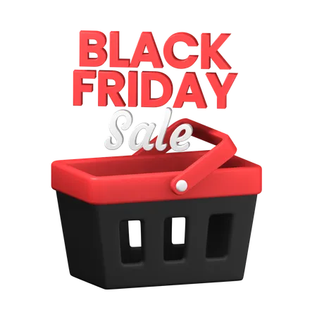 Shopping Basket With Black Friday Sale Typography Text For Social Media Promotion 3 D Icon Illustration Design 3D Icon