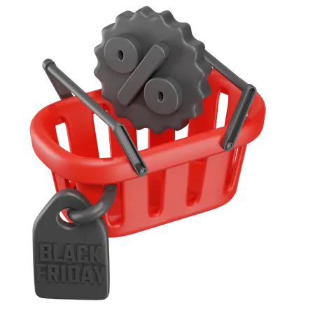 Black Friday With Discount Basket 3D Icon