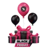 Caixas de presente e balão da Black Friday