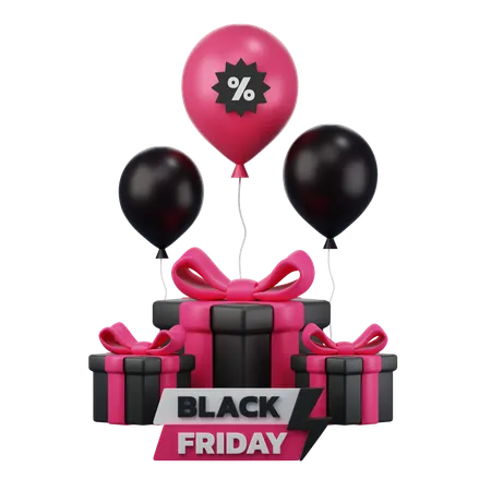 Cajas de regalo de Black Friday y globos.  3D Icon