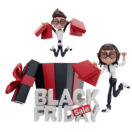 3 D Rendering Of Black Friday Illustration With Characters 3D Illustration