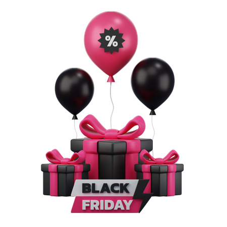 Black Friday Gift Boxes and balloon  3D Icon