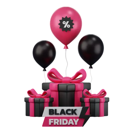 Black Friday Gift Boxes and balloon  3D Icon