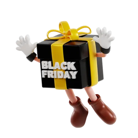 3 D Black Friday Box Character Is Flying 3D Illustration