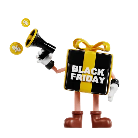 Black Friday Gift Character Doing Promotion  3D Illustration