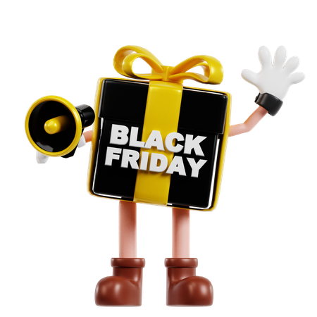 Black Friday Gift Character Holding Bullhorn  3D Illustration