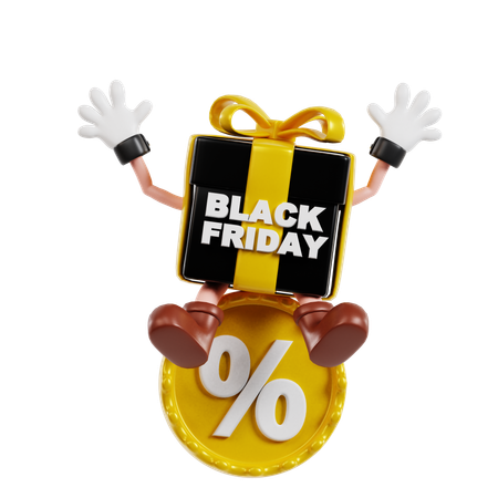 Black Friday Gift Character On Discount Badge  3D Illustration