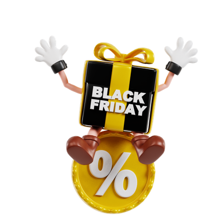 Black Friday Gift Character On Discount Badge  3D Illustration