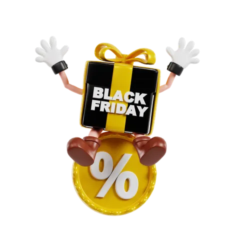 Black Friday Gift Character On Discount Badge  3D Illustration