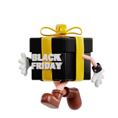 Black Friday Gift Character Running  3D Illustration