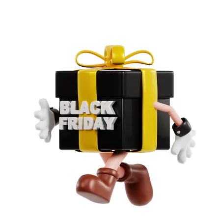 Black Friday Gift Character Running  3D Illustration