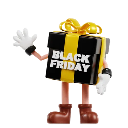 3 D Black Friday Box Character Say Hello 3D Illustration