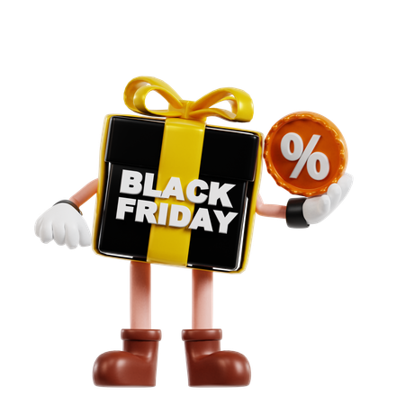 Black Friday Gift Character With Discount Badge  3D Illustration