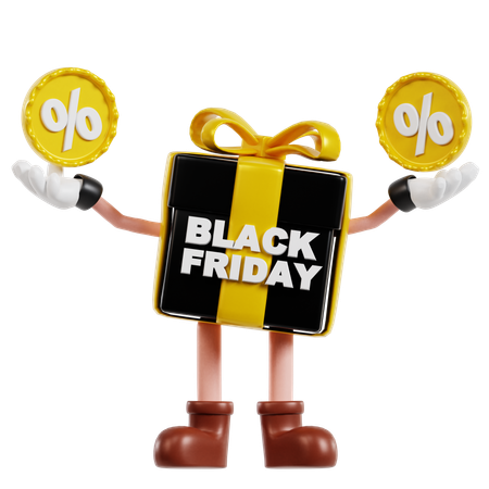 Black Friday Gift Character With Discount Badge  3D Illustration