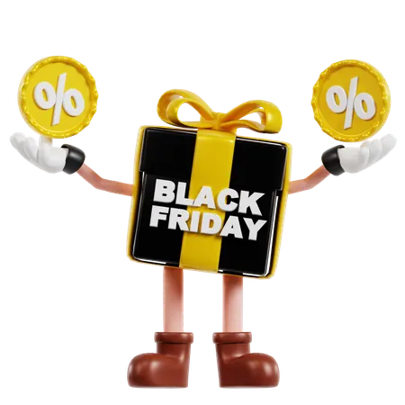 3 D Black Friday Box Character With Some Discount Label 3D Illustration