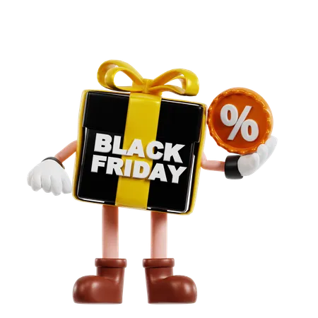 Black Friday Gift Character With Discount Badge  3D Illustration