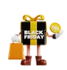 Black Friday Gift Character With Discount Badge And Shopping Bag