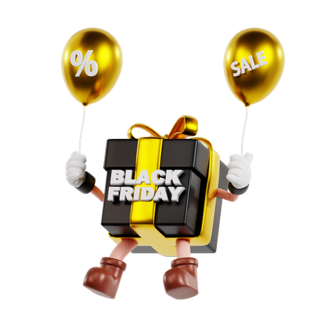 Black Friday Gift Character With Discount Balloons  3D Illustration