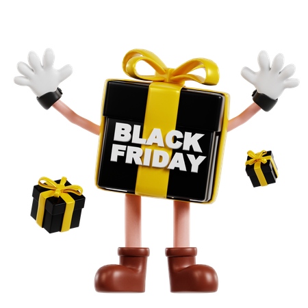 Black Friday Gift Character With Gift Box  3D Illustration