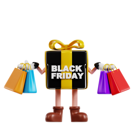 Black Friday Gift Character With Shopping Bags  3D Illustration