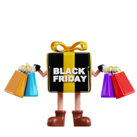 3 D Black Friday Box Character Is Shopping 3D Illustration