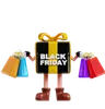 Black Friday Gift Character With Shopping Bags