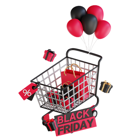 Black Friday Luftballons mit Wagen  3D Illustration