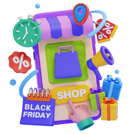 Black Friday Mobile Shopping  3D Illustration