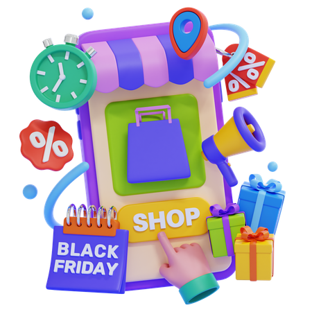 Mobiles Einkaufen am Black Friday  3D Illustration