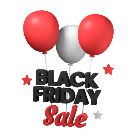 Black Friday Text Typography With Balloon Party Ornament 3 D Icon Illustration Design 3D Icon