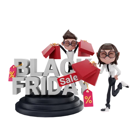 3 D Rendering Of Black Friday Illustration With Characters 3D Illustration