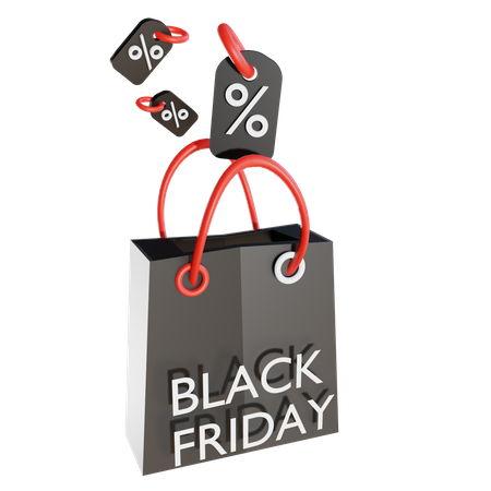 Black Friday shopping bag  3D Icon