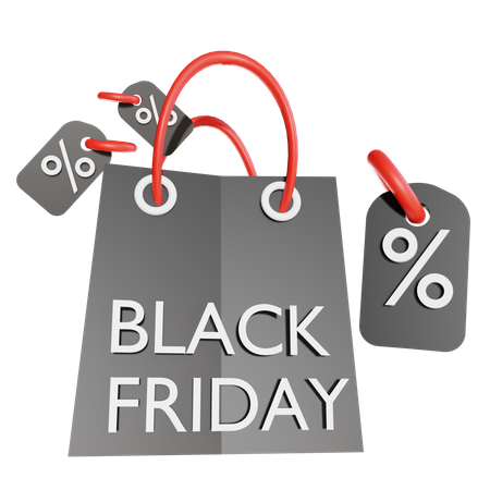 Black Friday shopping bag  3D Icon