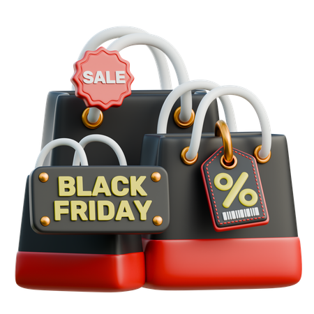 Black Friday Shopping Bags  3D Icon